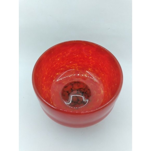 Vtg. lava red speckled art glass handblown footed votive vase signed O'dell 96 - Picture 14 of 15